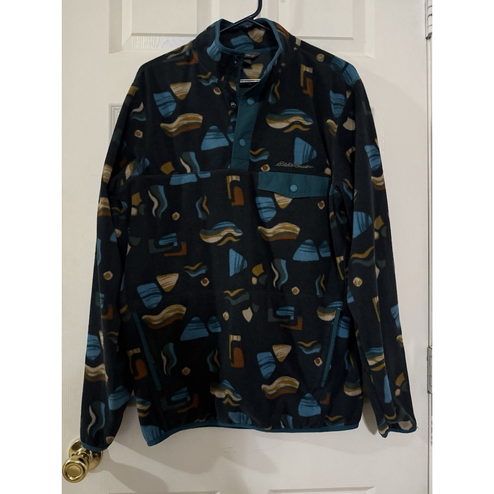 Eddie Bauer Men's TM Synchilla Men's 1/4 Snap Pullover Black/Teal New 13259581